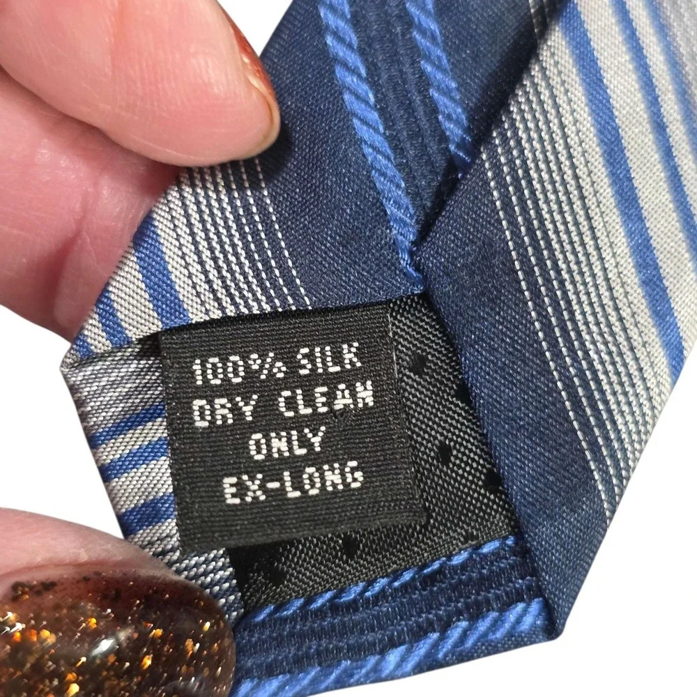 Joseph & Feiss‎ Striped Silk Tie Blue Gray Men's Formal Necktie Designer Estate